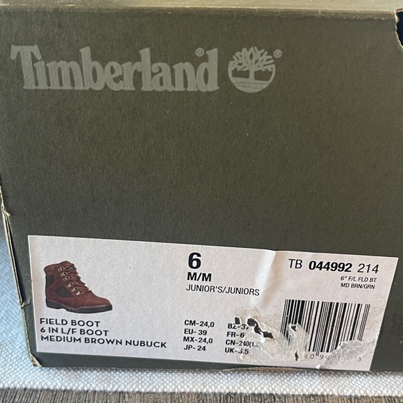 NIB TIMBERLAND FIELD LACE UP NUBUCK MENS/BOYS BOOTS SIZE 6 BROWN - Picture 15 of 17